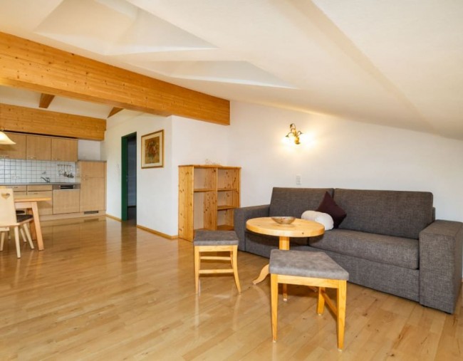 Wohnzimmer mit Couch und Flat-TV